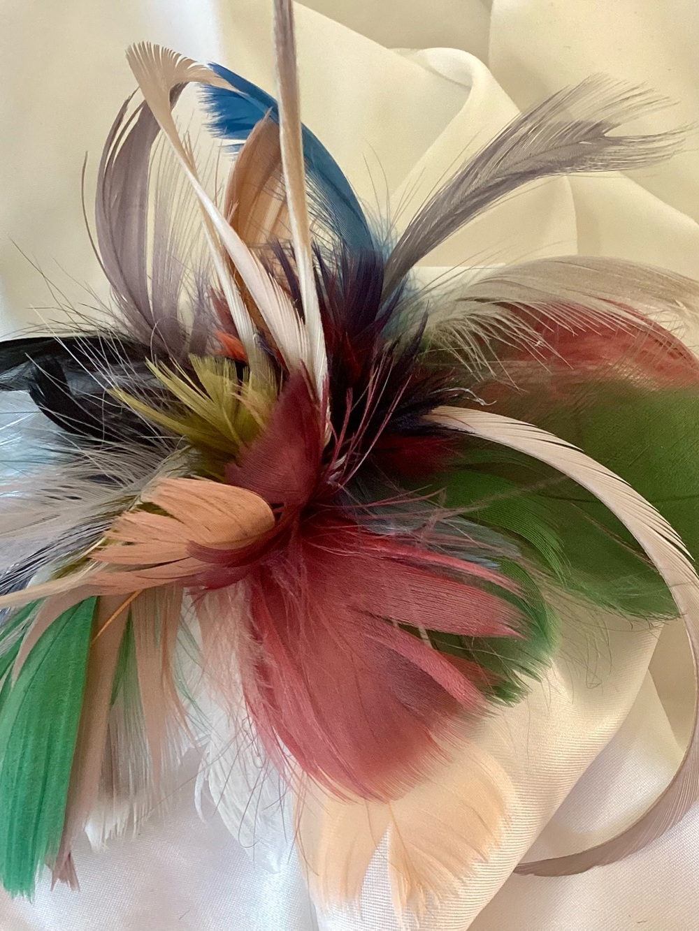 Earth tone Feather Fascinator Hair Clip & fashion pin. Handmade in USA